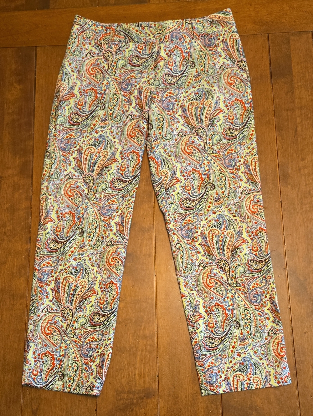 Talbots Signature Crop Pants Yellow Red Blue Paisley Print-Size 2